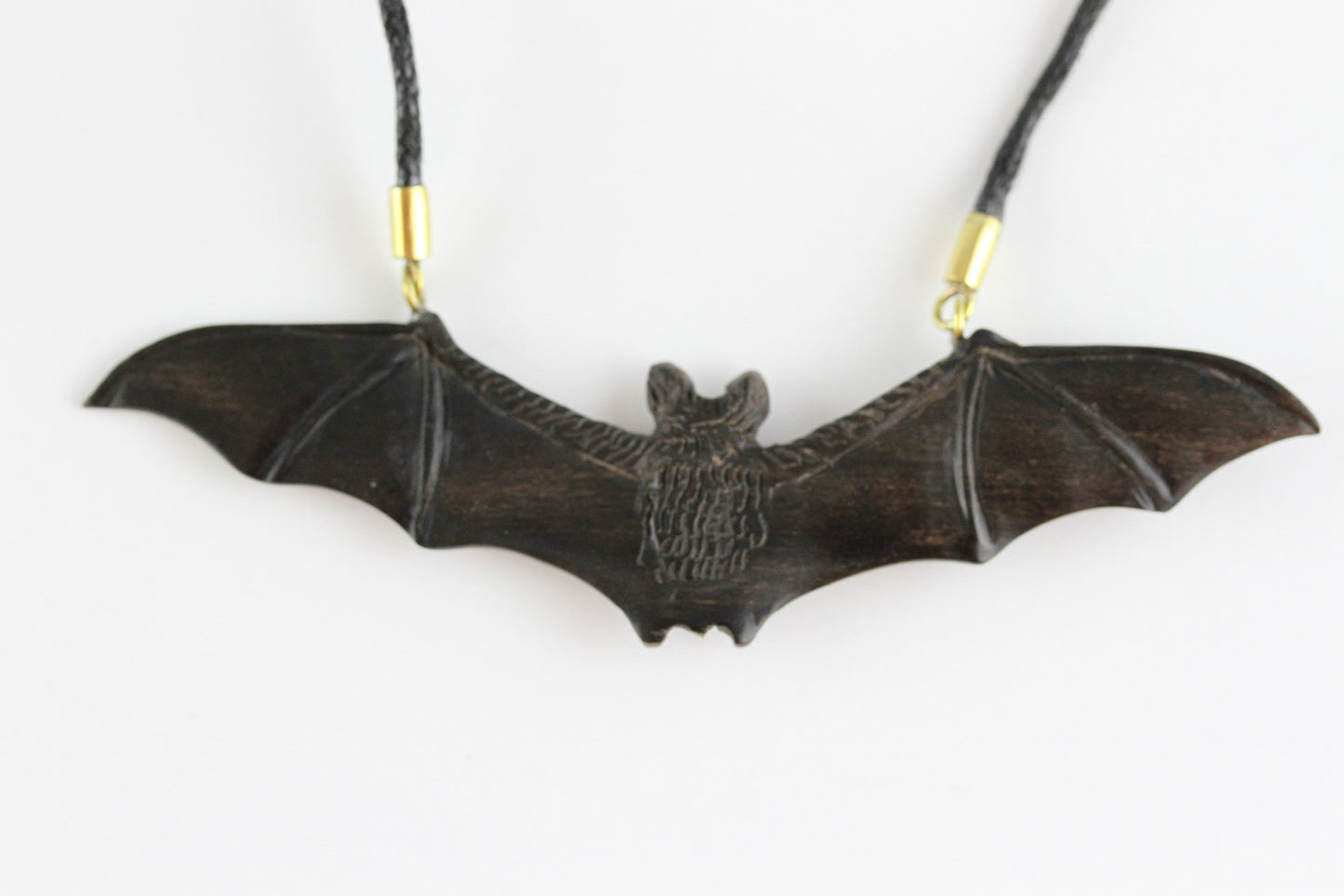 Flying Bat Necklace - Carved Wood Necklace - U060