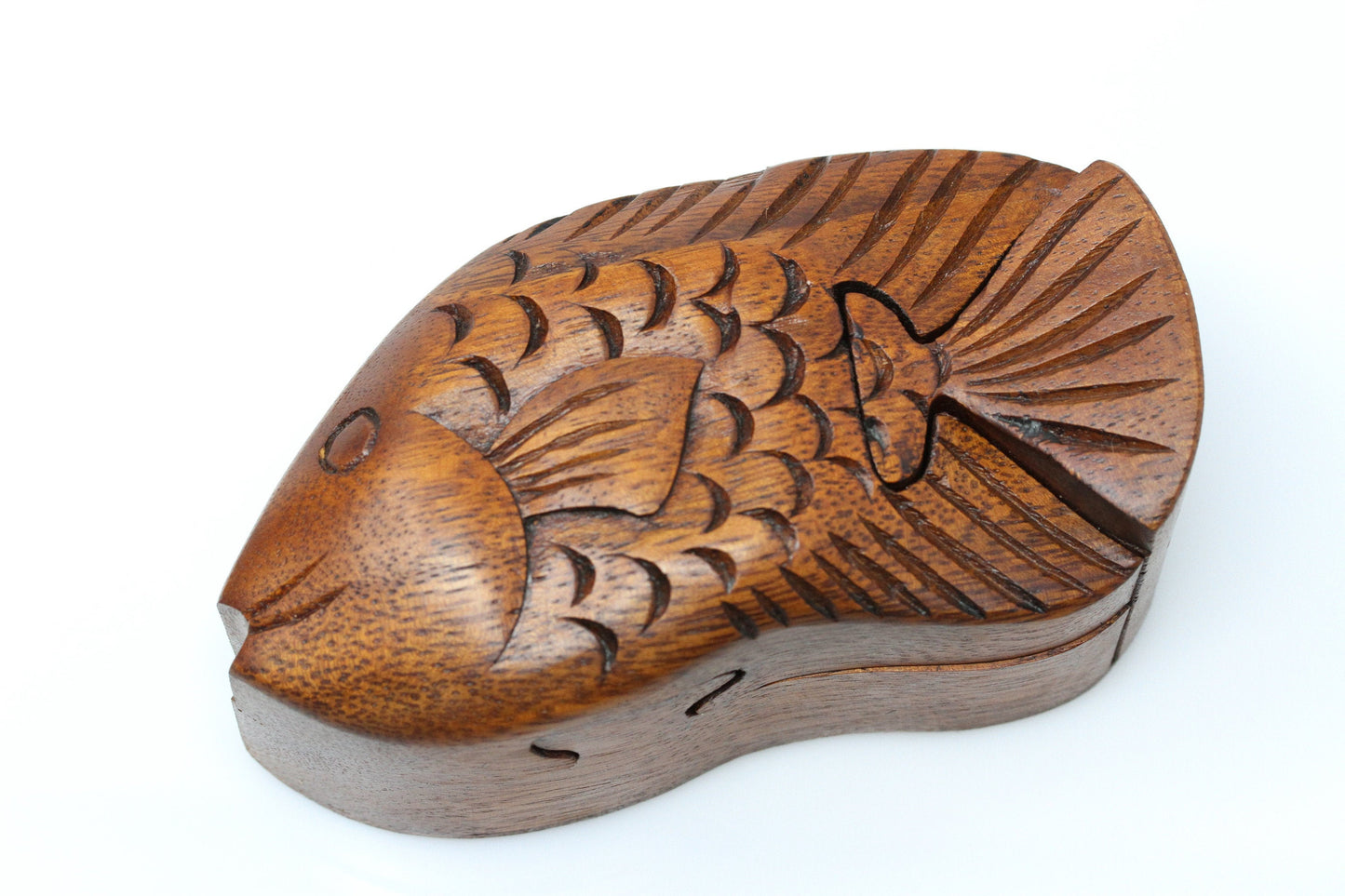Fish secret puzzle box - hand carved wooden box