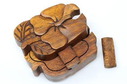 Hibiscus Puzzle Box - Hand Carved Wooden Box